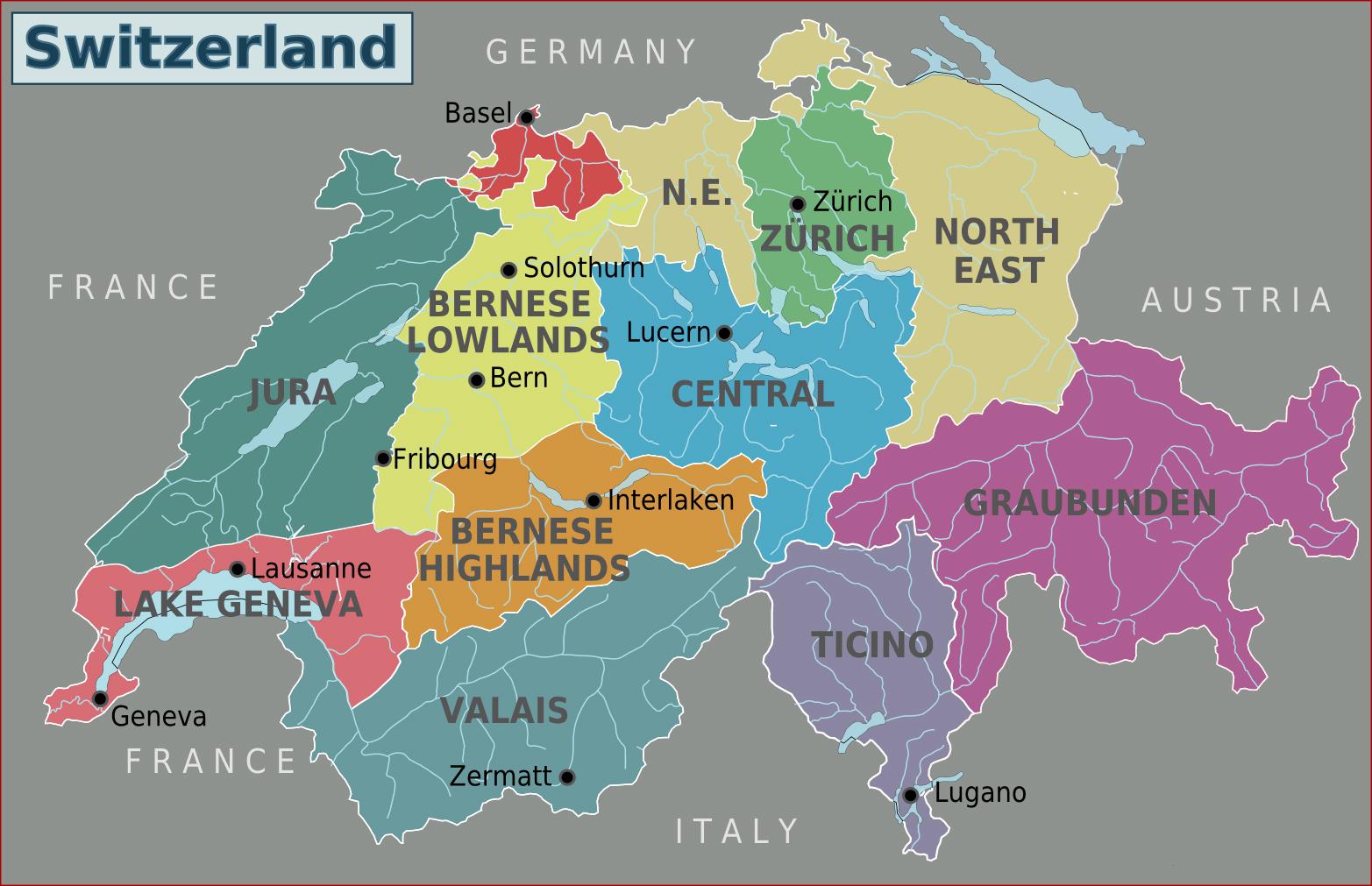 Kartta etelä-sveitsi - Kartta etelä-sveitsi (Länsi-Eurooppa - Eurooppa)