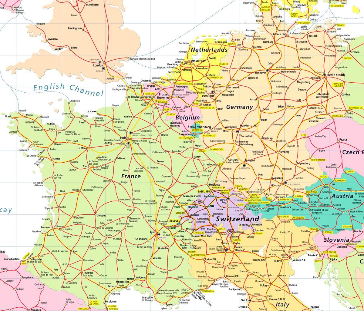 Kartta sveitsissä ja euroopassa - euroopan Kartta osoittaa sveitsi (Länsi- Eurooppa - Eurooppa)
