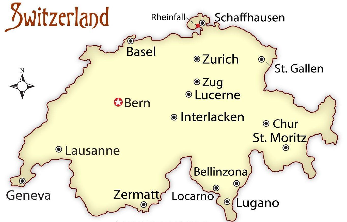 Sveitsin pääkaupunki map - Kartta sveitsin pääkaupunki (Länsi-Eurooppa -  Eurooppa)