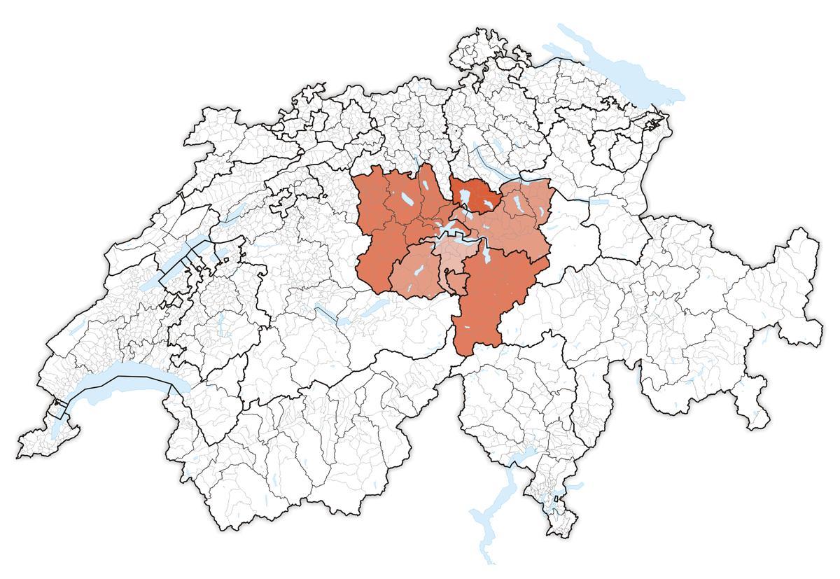 Keski-sveitsi kartta - Kartta keski-sveitsissä (Länsi-Eurooppa - Eurooppa)