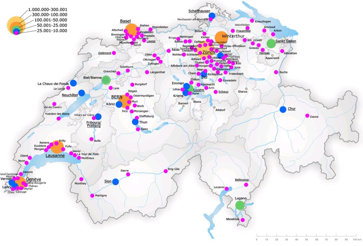 sveitsi kartta suurimmissa kaupungeissa