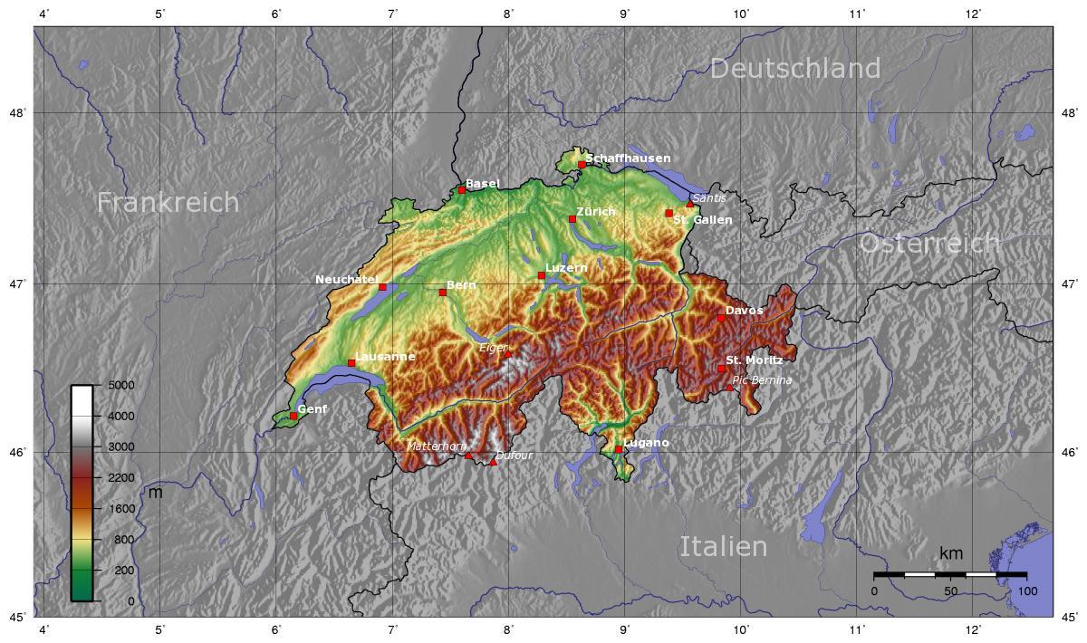Sveitsi topografinen kartta - Topo kartta sveitsi (Länsi-Eurooppa -  Eurooppa)