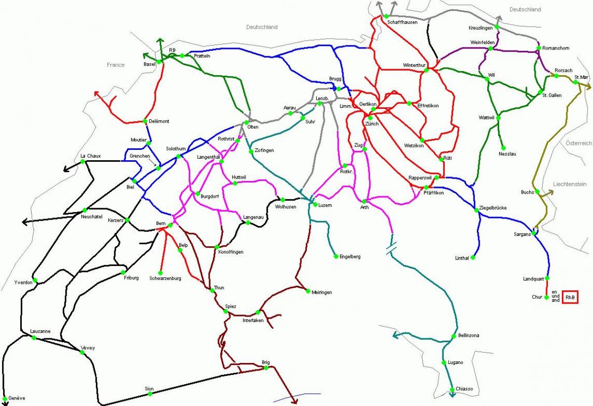 Sveitsin juna-asema kartta - Kartta sveitsi juna-asema (Länsi-Eurooppa -  Eurooppa)
